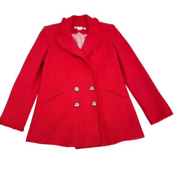 Veronica Beard Nayeli Fringe Dickey Jacket Long Line Watermelon Size 2 - Picture 7 of 16